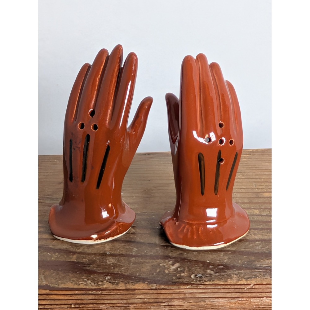 Vintage Ceramic Hand Salt & Pepper Shakers Set Brown Japan Mid Century MCM